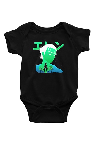 Eren Jaeger Baskılı Unisex Siyah Bebek Body - Zıbın