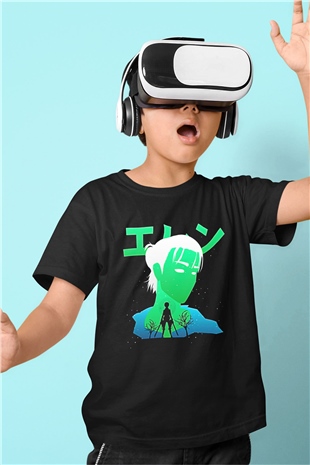 Eren Jaeger Baskılı Unisex Siyah Çocuk Tişört - Tshirt