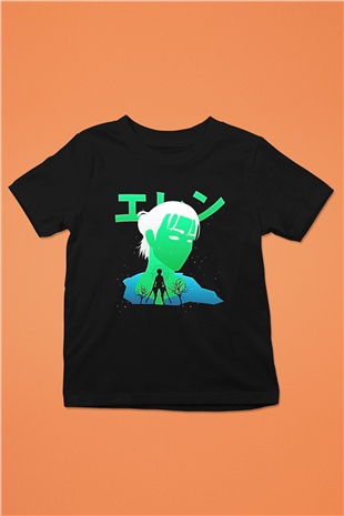 Eren Jaeger Baskılı Unisex Siyah Çocuk Tişört - Tshirt