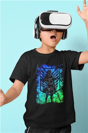 Eren Jaeger Baskılı Unisex Siyah Çocuk Tişört - Tshirt