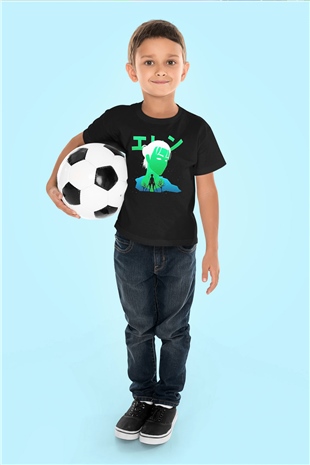 Eren Jaeger Baskılı Unisex Siyah Çocuk Tişört - Tshirt