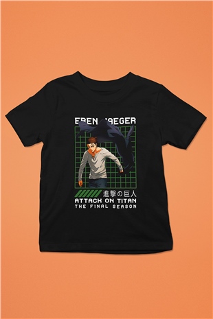 Eren Jaeger Baskılı Unisex Siyah Çocuk Tişört - Tshirt