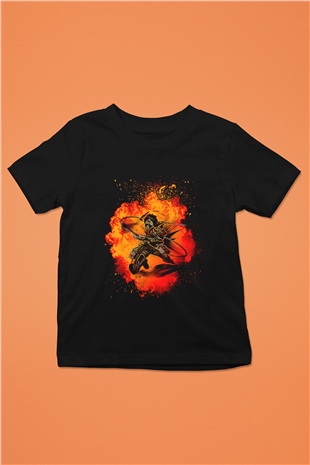 Eren Jaeger Baskılı Unisex Siyah Çocuk Tişört - Tshirt