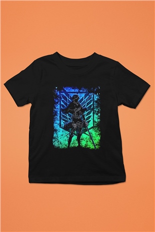 Eren Jaeger Baskılı Unisex Siyah Çocuk Tişört - Tshirt