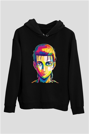 Eren Jaeger Baskılı Unisex Siyah Hoodie