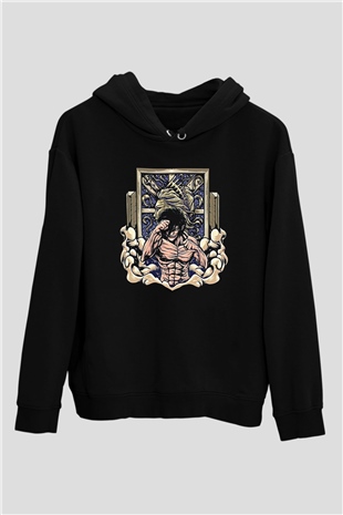 Eren Jaeger Baskılı Unisex Siyah Hoodie
