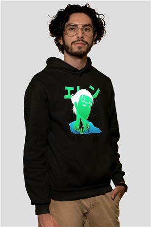 Eren Jaeger Baskılı Unisex Siyah Hoodie