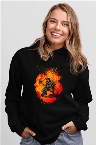 Eren Jaeger Baskılı Unisex Siyah Hoodie