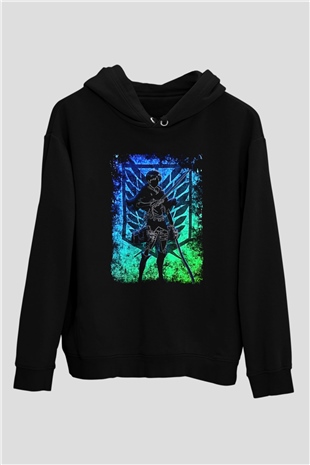 Eren Jaeger Baskılı Unisex Siyah Hoodie