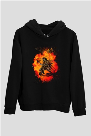 Eren Jaeger Baskılı Unisex Siyah Hoodie