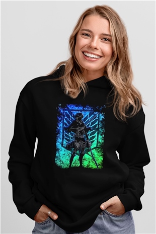 Eren Jaeger Baskılı Unisex Siyah Hoodie
