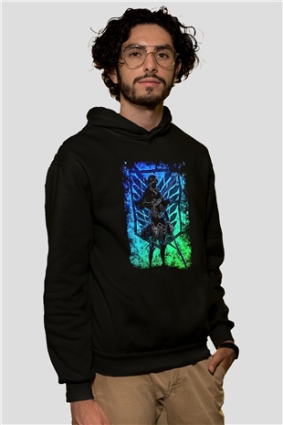 Eren Jaeger Baskılı Unisex Siyah Hoodie