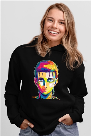Eren Jaeger Baskılı Unisex Siyah Hoodie