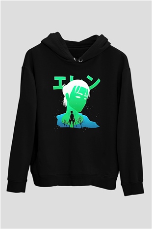 Eren Jaeger Baskılı Unisex Siyah Hoodie