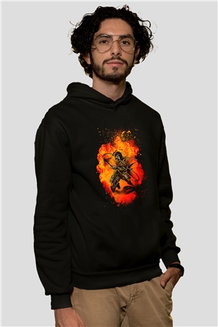 Eren Jaeger Baskılı Unisex Siyah Hoodie