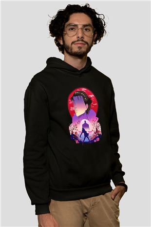 Eren Jaeger Baskılı Unisex Siyah Hoodie