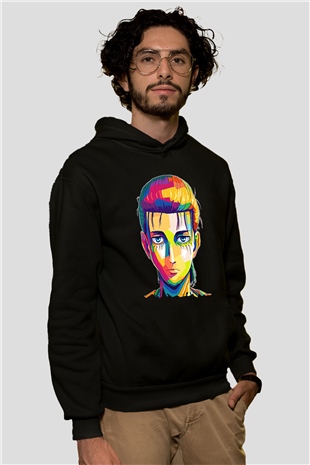 Eren Jaeger Baskılı Unisex Siyah Hoodie
