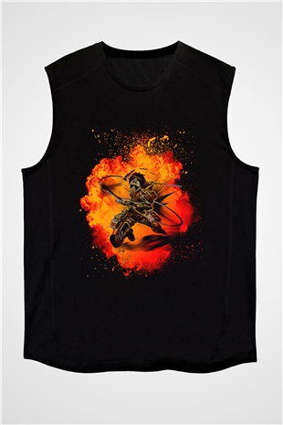 Eren Jaeger Baskılı Unisex Siyah Kolsuz Tişört - Tshirt