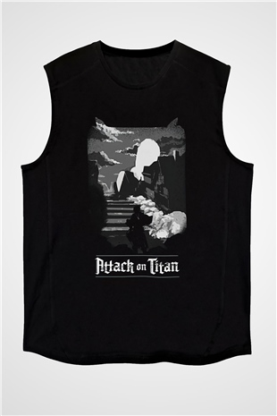 Eren Jaeger Baskılı Unisex Siyah Kolsuz Tişört - Tshirt