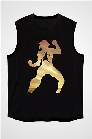 Eren Jaeger Baskılı Unisex Siyah Kolsuz Tişört - Tshirt
