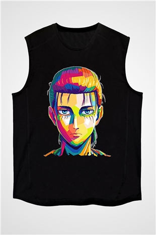 Eren Jaeger Baskılı Unisex Siyah Kolsuz Tişört - Tshirt