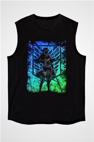 Eren Jaeger Baskılı Unisex Siyah Kolsuz Tişört - Tshirt