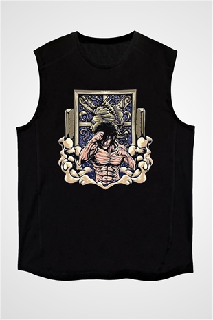 Eren Jaeger Baskılı Unisex Siyah Kolsuz Tişört - Tshirt