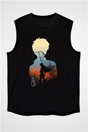 Eren Jaeger Baskılı Unisex Siyah Kolsuz Tişört - Tshirt