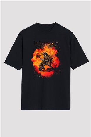 Eren Jaeger Baskılı Unisex Siyah Oversize Tişört - Tshirt