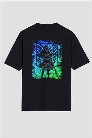 Eren Jaeger Baskılı Unisex Siyah Oversize Tişört - Tshirt