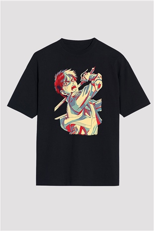 Eren Jaeger Baskılı Unisex Siyah Oversize Tişört - Tshirt