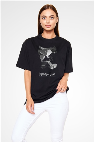 Eren Jaeger Baskılı Unisex Siyah Oversize Tişört - Tshirt
