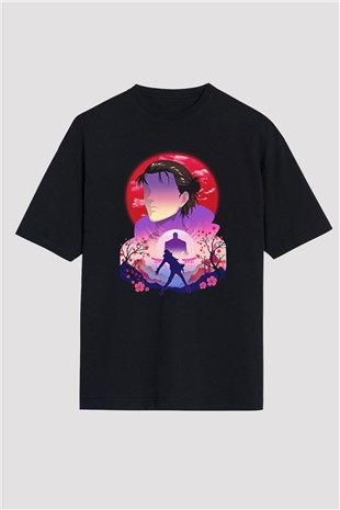 Eren Jaeger Baskılı Unisex Siyah Oversize Tişört - Tshirt