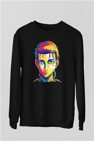 Eren Jaeger Baskılı Unisex Siyah Sweatshirt