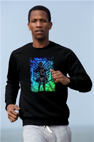 Eren Jaeger Baskılı Unisex Siyah Sweatshirt