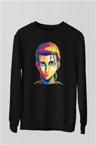 Eren Jaeger Baskılı Unisex Siyah Sweatshirt