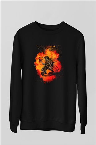 Eren Jaeger Baskılı Unisex Siyah Sweatshirt