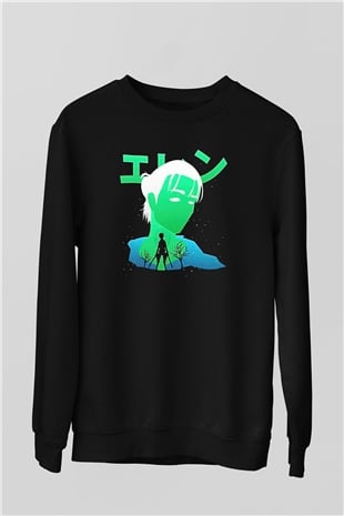 Eren Jaeger Baskılı Unisex Siyah Sweatshirt