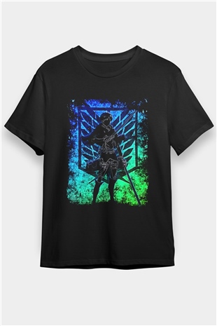Eren Jaeger Baskılı Unisex Siyah Tişört - Tshirt