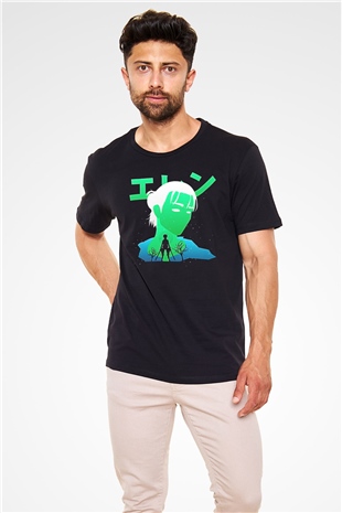 Eren Jaeger Baskılı Unisex Siyah Tişört - Tshirt