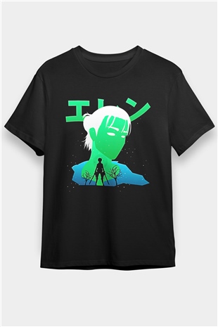 Eren Jaeger Baskılı Unisex Siyah Tişört - Tshirt