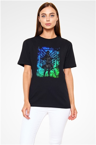 Eren Jaeger Baskılı Unisex Siyah Tişört - Tshirt