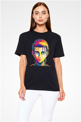 Eren Jaeger Baskılı Unisex Siyah Tişört - Tshirt