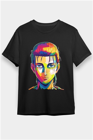 Eren Jaeger Baskılı Unisex Siyah Tişört - Tshirt