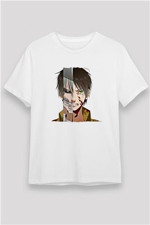 Eren Jaeger Unisex Baskılı Beyaz Tişört - Tshirt