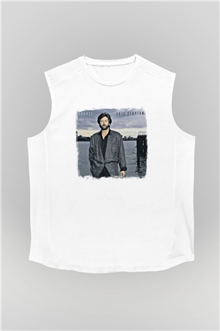 Eric Clapton Baskılı Unisex Beyaz Kolsuz Tişört