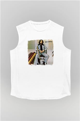 Eric Clapton Baskılı Unisex Beyaz Kolsuz Tişört