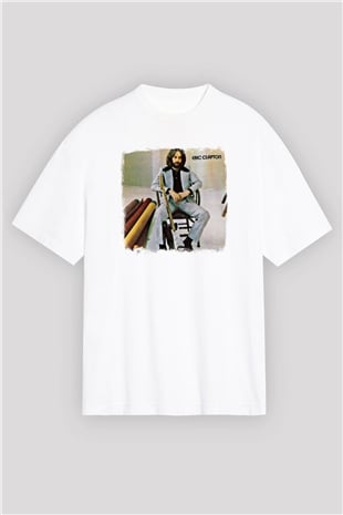 Eric Clapton Baskılı Unisex Beyaz Oversize Tişört