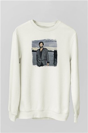 Eric Clapton Baskılı Unisex Beyaz Sweatshirt