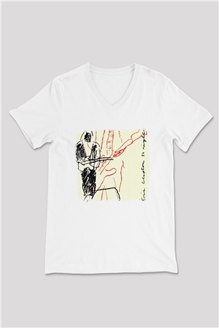 Eric Clapton Baskılı Unisex Beyaz V Yaka Tişört